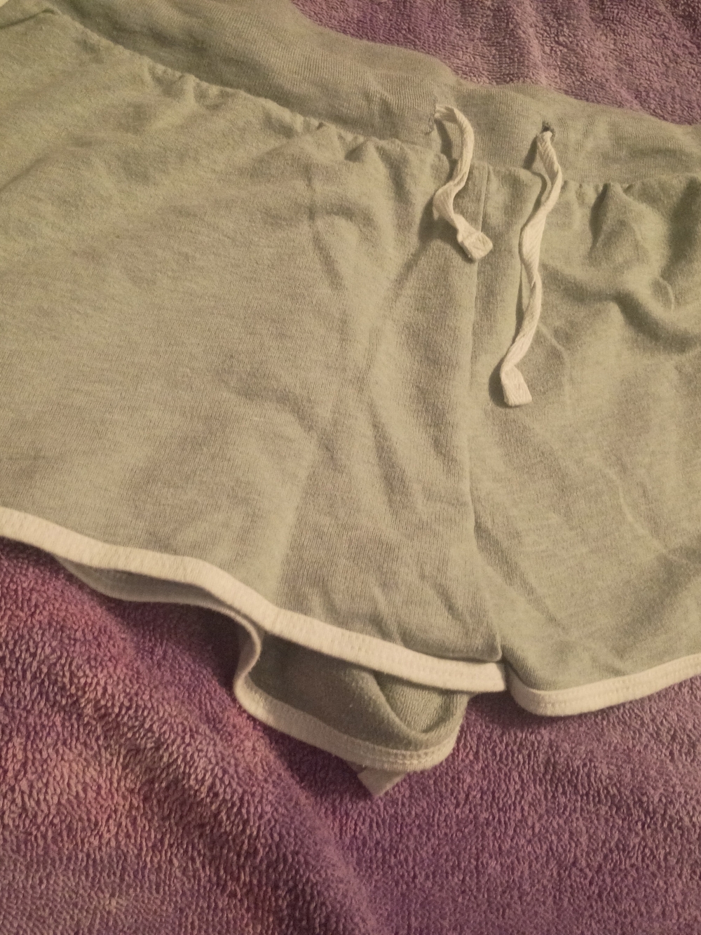 Sage Green Knit Lounge Shorts with White Trim